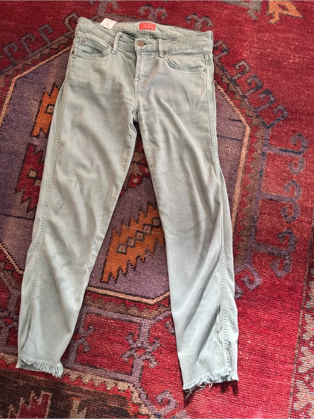 MOTHER Skinny Jeans in Pale Sage Green